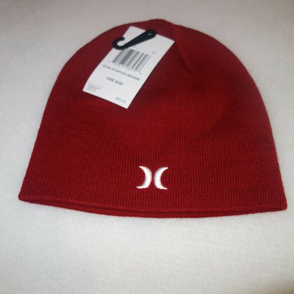 NEW Hurley Icon Staples Beanie Knit Cap Hat Adult Men's One Size Red - Picture 1 of 3